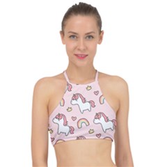 Cute Unicorn Rainbow Seamless Pattern Background Halter Bikini Top by Bedest
