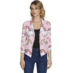 Cute Unicorn Rainbow Seamless Pattern Background Women s Casual 3/4 Sleeve Spring Jacket by Bedest