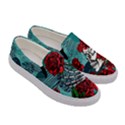 Teal Floral Sugar Skull Grunge Womens Canvas Slip Ons View3