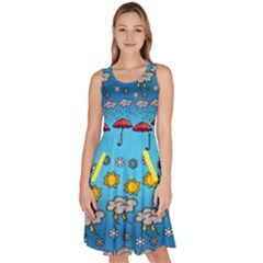 Dodger Blue Weather Formulas Frizzle Pattern Knee Length Skater Dress With Pockets by CoolDesigns