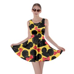 Ribbon Yellow Cute Mouse Pattern Skater Dress