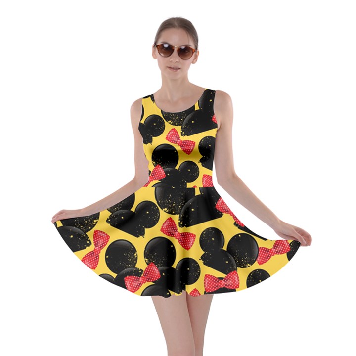 Ribbon Yellow Cute Mouse Pattern Skater Dress