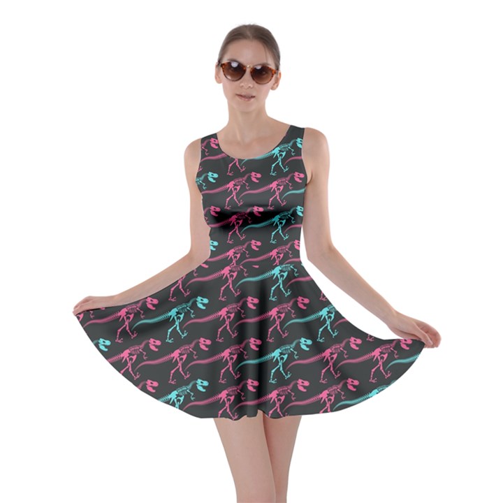 Dark Bones Purple Dinosaur Skater Dress