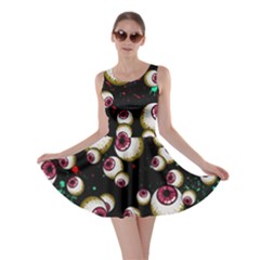 Eye Balls Red Black Halloween Bats Skater Dress