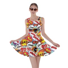 Fun Pop Art Words Sky Blue Double Sided Skater Dress by CoolDesigns