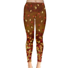 Brown Hand Drawn Vintage Autumn Leaves Leggings  by CoolDesigns