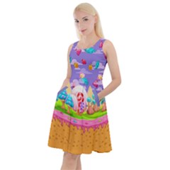 Candyland Medium Purple Lollipop Candy Knee Length Skater Dress With Pockets by CoolDesigns