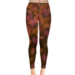 Brown Pattern Fall Autumn Leaves Shadow Leggings 