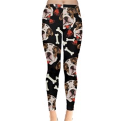 Cute Bulldog Pet Black Bones Stretch Leggings by CoolDesigns