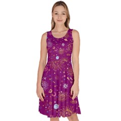 Milky Way Dark Magenta Planet Space Knee Length Skater Dress With Pockets