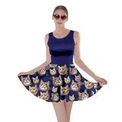 Navy Cat Face Colorful Space With Cats Saturn And Stars Skater Dress