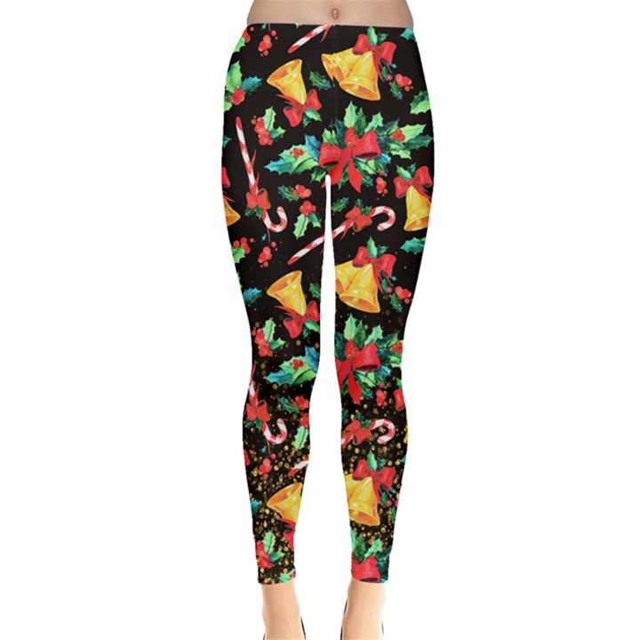 Jingle Bell Dark Red Snowing Leggings 