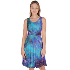 Gradient Shellfish Blue Purple Space Galaxy Knee Length Skater Dress With Pockets