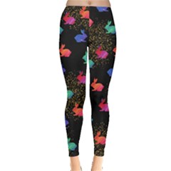 Colorful Rabbit Silhouette Black Leggings 