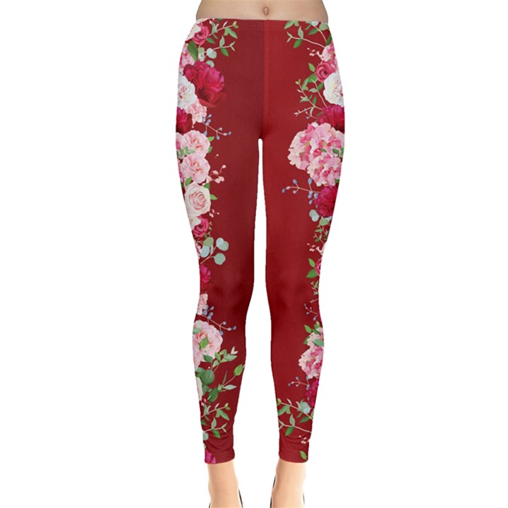 Vintage Roses Red Floral Leggings 