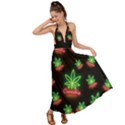 Cannabis Black & Neon Green Marijuana Leaves Backless Maxi Beach Dress View1