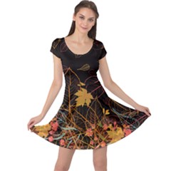 Fall Autumn Leaves Dark Brown Pattern Sleeveless Skater Dress  