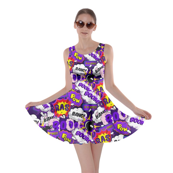 Fun Pop Art Words Medium Purple Double Sided Skater Dress