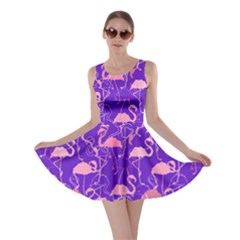 Purple Flamingo Silhouettes Aqua Flamingo Bird Pattern Skater Dress by CoolDesigns