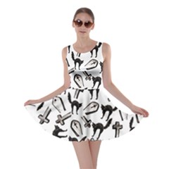 Witch Cat White Black Halloween Bats Skater Dress by CoolDesigns