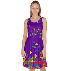 Pixelated Puzzle Print Indigo Knee Length Skater Dress With Pockets by CoolDesigns