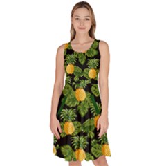 Black Pineapple Knee Length Skater Dress With Pockets by CoolDesigns