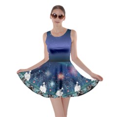 Night Sky Princess Silhouette Blue Print Skater Dress