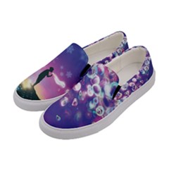 Indigo Dreamy Starry Night Bubbles Print Womens Canvas Slip Ons