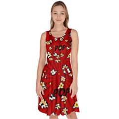 Red Shocking Popcorn Pop Art Knee Length Skater Dress With Pockets by CoolDesigns