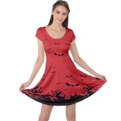 Bats Shadows Red Pattern Cap Sleeve Dress