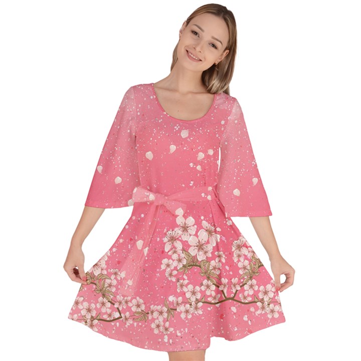 Blossom Pinky Japanese Style Cherry Blossom Velour Kimono Dress