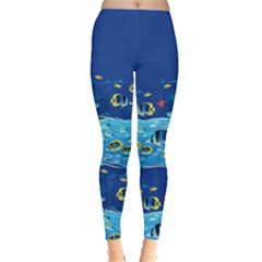 Under Blue Red Watercolor Dolphins Pattern Leggings