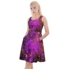 Gradient Shellfish Purple Space Galaxy Knee Length Skater Dress With Pockets