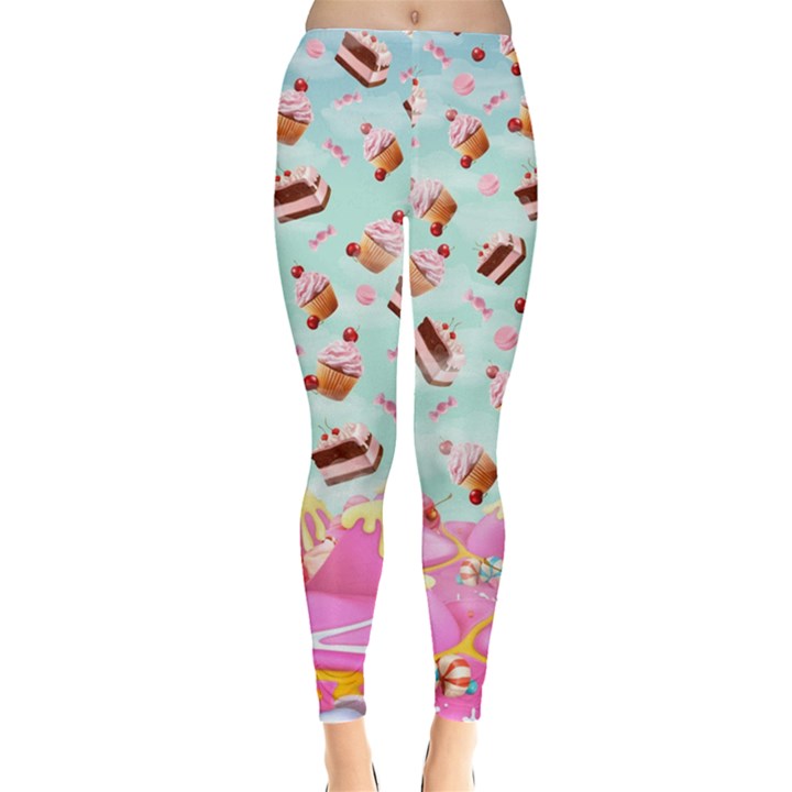 Mint Dessert Hill Pink Lollipop Candy Macaroon Cupcake Donut Leggings 