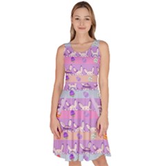 Light Violet Festival Pink Rabbit Knee Length Skater Dress With Pockets