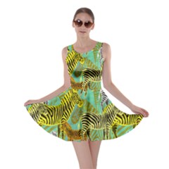 Zoo Green Zebra Animal Pattern Party Skater Dress