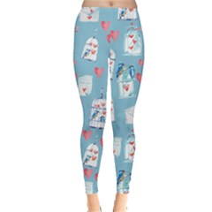 Love Birds Blue Heart Navy Leggings 