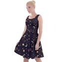 Black Gray Fun Night Sky the Moon and Stars Knee Length Skater Dress View1