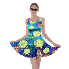 Mooncake Space Blue Space with Cute Rocket Skater Dress