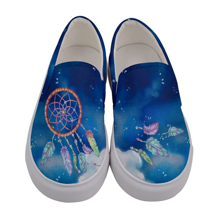 Dark Blue Feather Peacock Bird Dream Catcher Print Womens Canvas Slip Ons