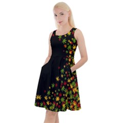 Cannabis Black Marijuana Leaves Knee Length Skater Dress With Pockets by CoolDesigns