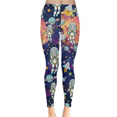 Astronaut Kitty Cats Dark Purple Space Leggings 