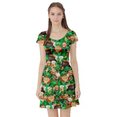 St Patrick Shamrock Handraw Short Sleeve Skater Dress by CoolDesigns