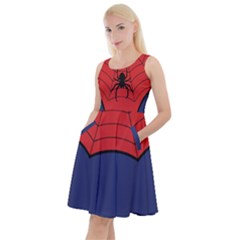 Cartoon Costume Red Spider Knee Length Skater Dress With Pockets by CoolDesigns