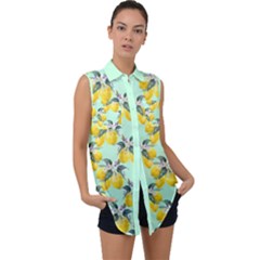 Mint Lemon Sleeveless Chiffon Button Shirt