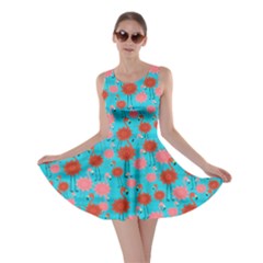 Cartoon Flamingo Blue Aqua Flamingo Bird Pattern Skater Dress by CoolDesigns