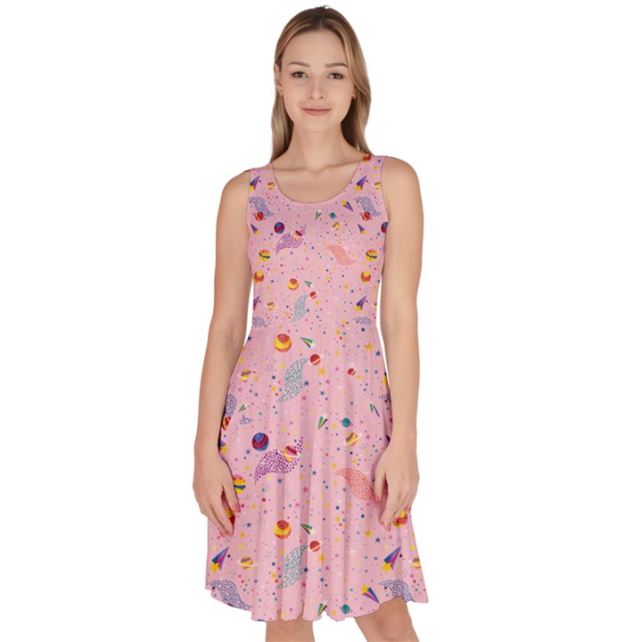 Planets Space Pink Neutron Star Knee Length Skater Dress With Pockets