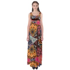 Aztec Collage Patchwork Dark Colorful Empire Waist Maxi Dress