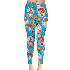 Deep Sky Blue Happy Holiday Xmas Prints Long Leggings by CoolDesigns