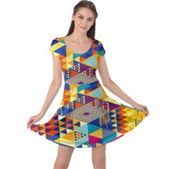 Geometrical Colorful Iridescent Pattern Cap Sleeve Dress